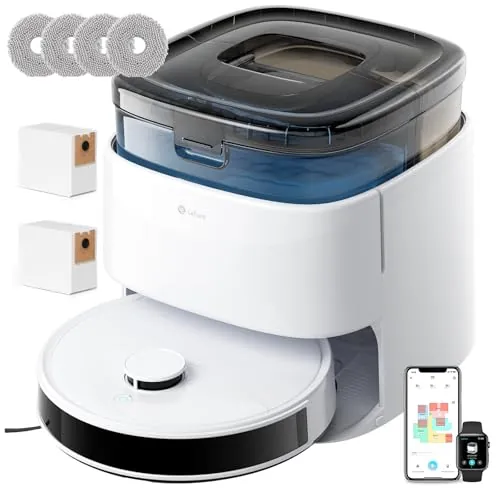 Lefant M3 Robot Aspirador y Fregasuelos, 12 000Pa Suction, 220min, Navegación dToF, Estación de Auto-Vaciado, Evitación Obstáculos PSD 190°, Fregona Dual Giratoria, Blanco