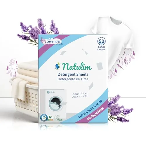 Natulim - Detergente en Tiras para Lavadora (50 Lavados) - Incluye Suavizante, Ecológico, Hipoalergénico, Made in Spain - Ropa limpia y suave sin ensuciar el Planeta (Fragancia Lavanda)