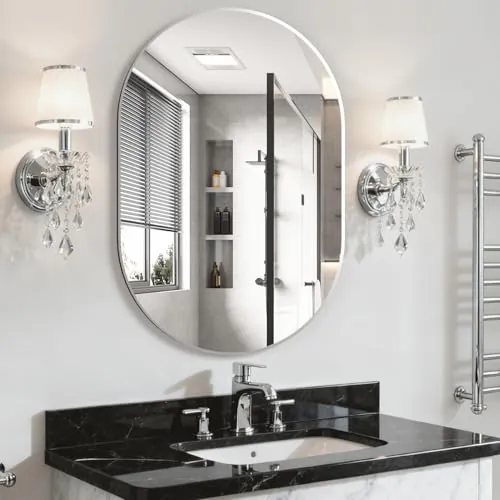 NEUWEABY Espejo Ovalado de baño Espejo de tocador de Pared Tipo cápsula, 90 x 60cm Espejos Tipo píldora para Montar en la Pared, Espejo Grande y Moderno Negro, decoración para la Entrada