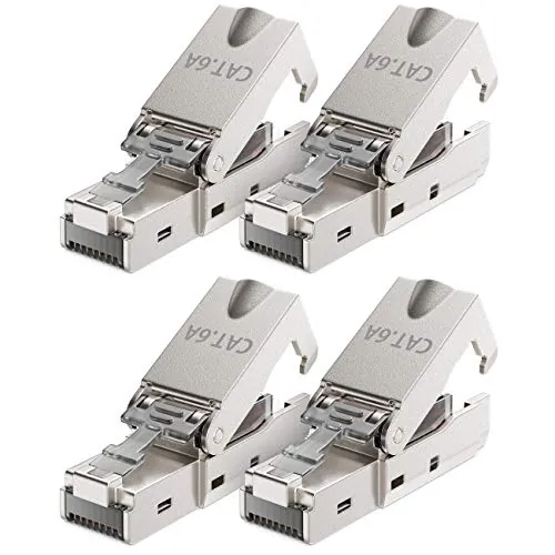 deleyCON 4x Conector de Red CAT 6a RJ45 con Conexión LSA para Cables Rígidos de Instalación - Blindado - Conector de Cable de Red LAN 10 Gbit/S CAT6a con Carcasa Metálica
