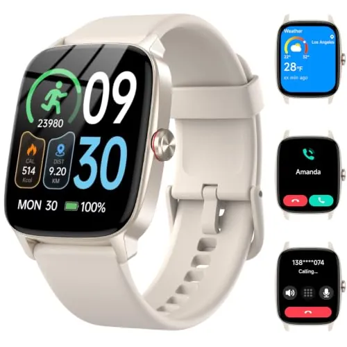 Reloj Inteligente Mujer Hombre con Llamadas Bluetooth y Voz AI, 1.85'' Smartwatch con Whatsapp Notificación, Pulsómetro/SpO2/Sueño/Podómetro, 110+ Modos Deportivos, Impermeable IP68 para iOS/Android