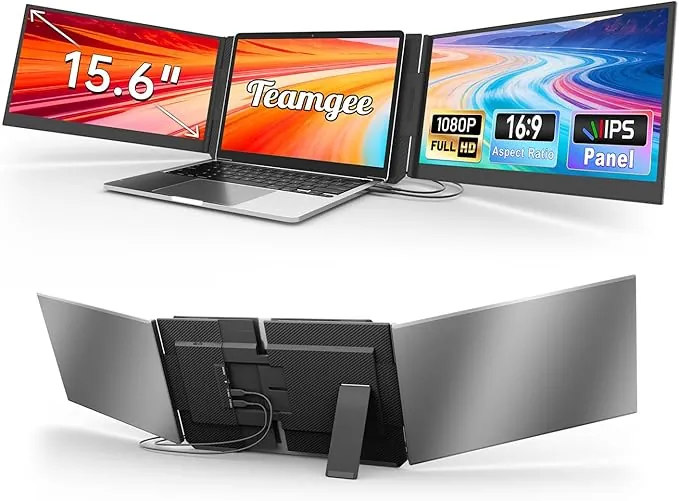 Teamgee 15,6" Monitor Portátil FHD, UltraDelgado Extensor de Pantalla para Portátil, Plug & Play Triple Display para Viaje, Trabajo y Juegos, Compatible con Mac Windows Android Dex