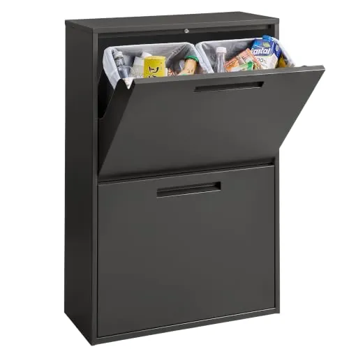 SONGMICS Cubo de Basura Cocina, 4 Compartimentos, 68L (4 x 17L), Acero