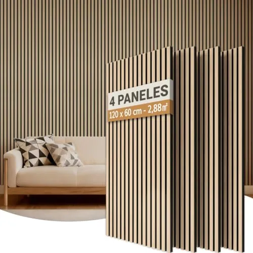 TONOR Paneles Decorativos para Pared,120x60-2.88㎡, 4 Paneles,Roble