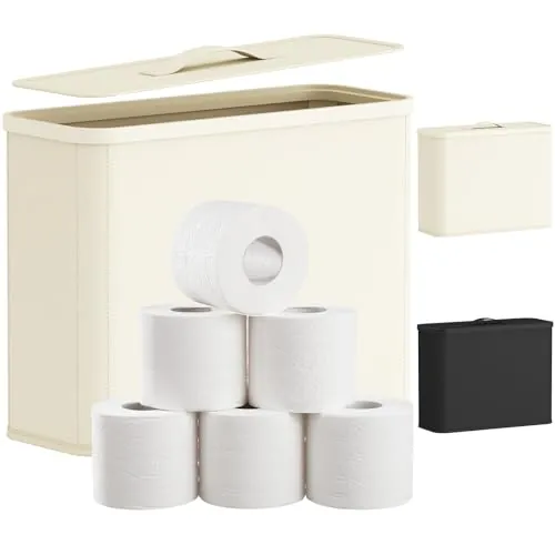 Lifewit Organizador de Papel Higiénico con Tapa, Cesta de Almacenaje para Baño, Guarda Rollos de Papel Higiénico en Tela para Reserva, Porta Rollos Estrecho y Decorativo, 23L, Blanco Crema