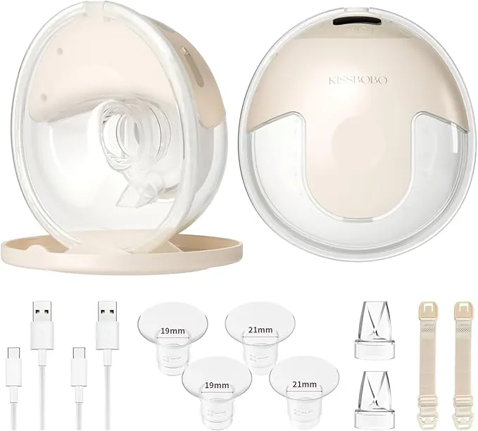 KISSBOBO K5 Sacaleches electricos doble,19 niveles 4 modos, 320mmHg fuerte potencia de succión sacaleches manos libres, indoloro saca leche materna electrico(Beige 2 Piezas)