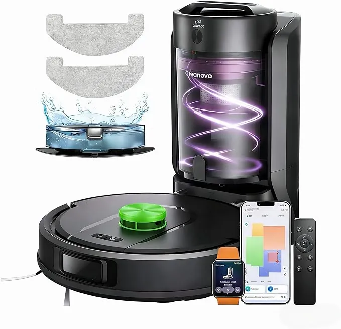 Vexilar W15 Robot Aspirador y Fregasuelos, Potente Succión 10000Pa, Aspirador Robot con Sistema de Navegación Láser, Mapa Multicapa Inteligente,4L Base Autovaciado sin Bolsa, Larga Duración