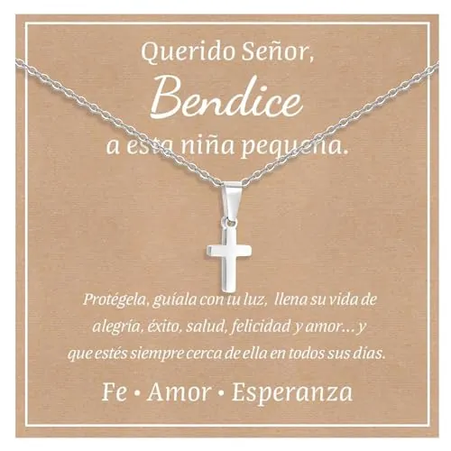 FLHEART Collar Cruz Regalos Comunion Niña - Colgantes Cruz Cadena de Acero Inoxidable 316L en Plateado, Collar para Navidad Cumpleaños, Regalo de Bautizo primera comunión y Confirmación para Niñas