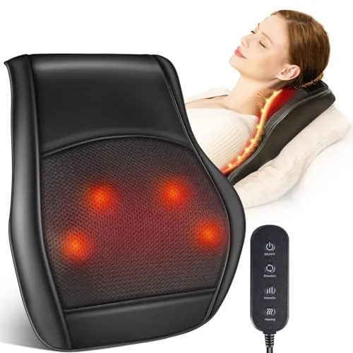 Brelley Masajeador Cervical y Espalda, Masajeador de Cuello, Cojín Masajeador con Cabezal de Masaje Bidireccional Rotativo para Cuello, Espalda, Hombros, Piernas - Regalo para Mamá y Papá