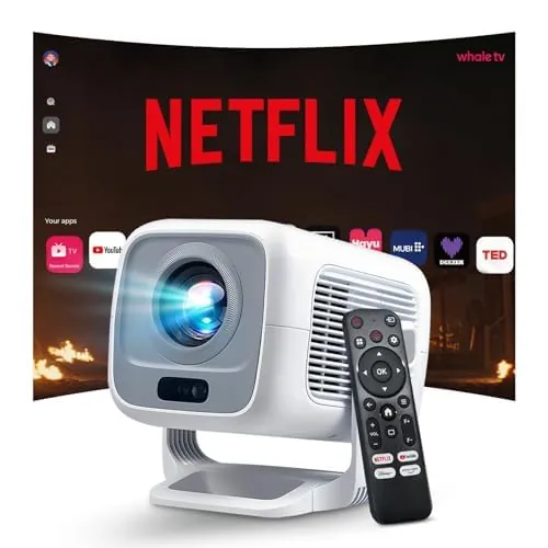 [Compatible con Netflix & Android 13] Proyector Inteligente Nativo 1080P con Soporte 4K, Enfoque y Corrección Automáticos, 800 Lúmenes ANSI, Compatible con iOS/Android/TV Stick | LYNCAST