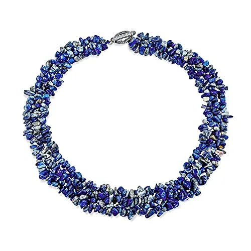 Bling Jewelry Azul Lapis Gemstone Chunky Chips Cluster Bib Multi Strand Collar Llamativo Para Mujer Plateado