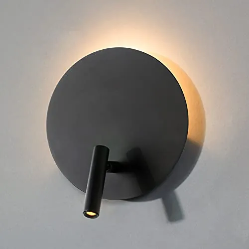 DAWALIGHT Aplique Lectura Negro 2 en 1 Bañador de Pared LED 6W con Adjustable Luz de Lectura Pared 3W Lámpara Punto con Interruptor para Dormitorio Hotel Bar Cafetería Oficina