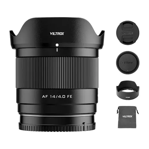 VILTROX AF 14mm F4.0 Air FE Objetivo para Montura Sony E, 112,6° Ultra Gran Angular Enfoque automático STM fotograma Completo Lente Compatible con Sony a7IV a7RV a9II a7CII ZVE1 A1 a6700 a6400 a7iii