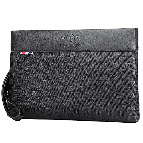 Bolso de piel para hombre de gran capacidad, bolso de mano, monedero, tarjetero, bolsillos con cremallera, billetera para hombre con correa de muñeca, para trabajo, viajes, casual