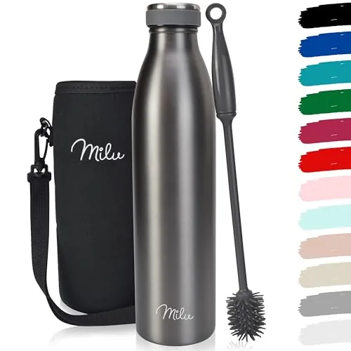 Milu Termo Botella de Agua 500ml, 750ml, 1l - Acero Inoxidable - Aislamiento de Vacío de Doble Pared - Libre BPA (Gris, 1000ml)