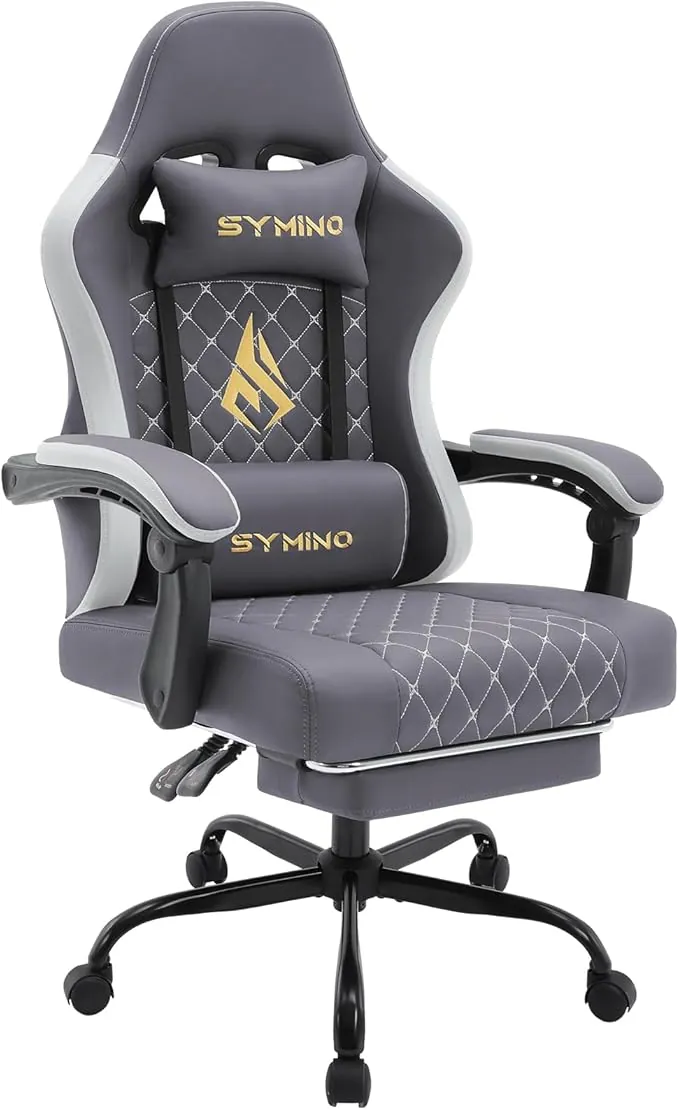 Symino Silla Gaming Ergonómica con Asiento de Espuma Alta Densidad – 150 kg, Reclinable con Soporte Lumbar, Reposabrazos Ergonómicos, Giratoria 360° para Oficina y Escritorio