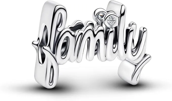PANDORA Moments Charm de Escritura a Mano Family de Plata de Ley con Circonita, Compatible con Moments, 794250C01
