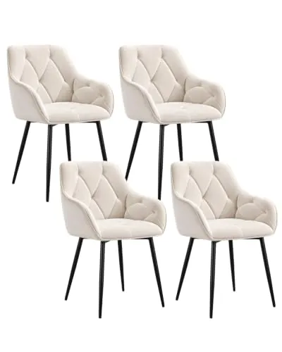 WOLTU Juego de 4 Sillas de Comedor,Terciopelo,Crema