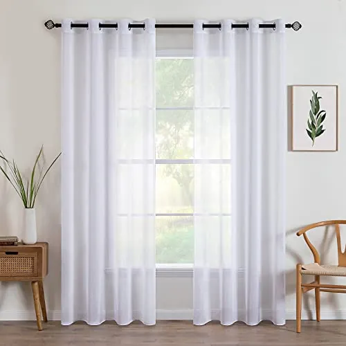 MIULEE Cortinas Salon Modernas 140 x 245 cm Blancas Translucidas de Dormitorio 2 Piezas Poliéster Ojales Cortina