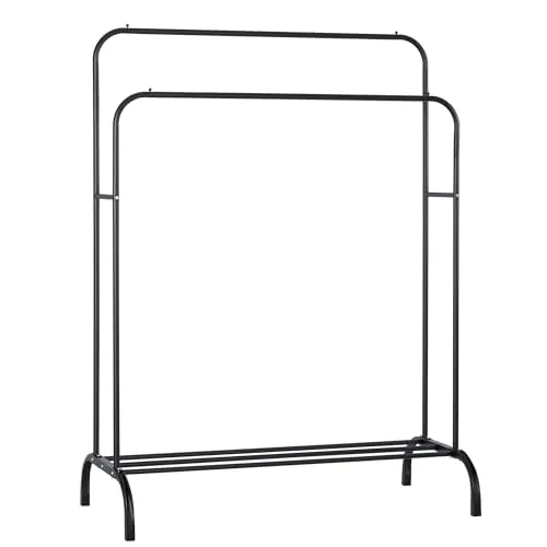 Perchero burro doble de metal con barras para colgar ropa y base inferior para zapatos o cajas | Estructura resistente, diseño compacto y moderno | Ideal para dormitorio, vestidor o lavandería
