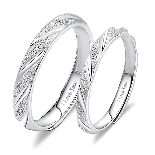 ANAZOZ Anillo Grabado (Te Amo), Anillos de Compromiso para Pareja, Alianzas de Plata 925, Anillo Redondo Ajustable