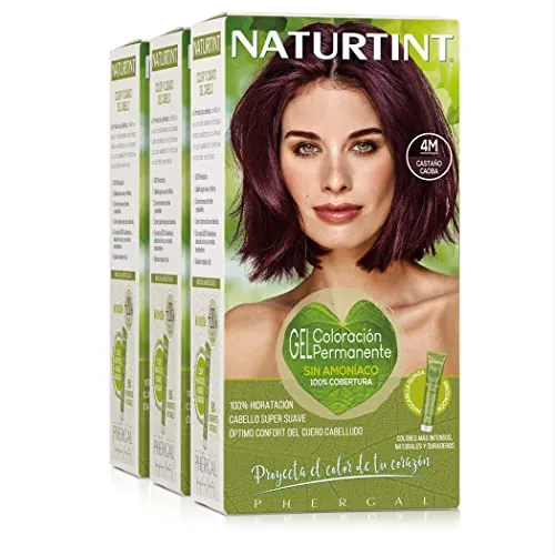 Naturtint Biobased | Coloración sin amoniaco | 100% cobertura de canas | Ingredientes vegetales | Color natural y duradero | 4M Castaño Caoba | Pack de 3