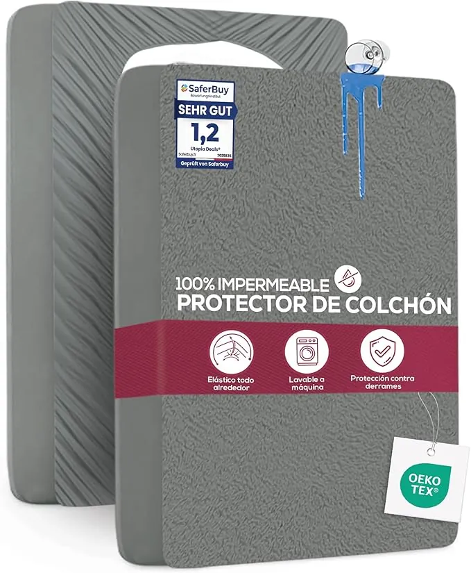 Utopia Bedding Protector Colchón 140 x 200 x 30 cm Impermeable, Certificación Oeko-Tex Funda Colchón, Cubre Colchón Transpirable, Elástico En Todo El Contorno Gris