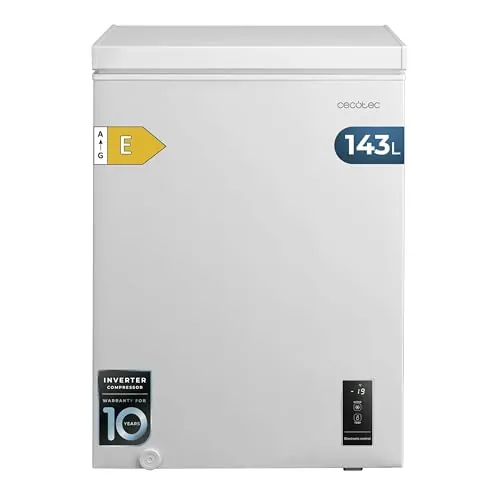 Cecotec Congelador Horizontal 143L Bolero CoolMarket Chest 143P White E. Cesta con Asas, Control Electrónico LED, UltraContact D-Cool, Dual Function, Puerta ZeroG (80º-30º), Fast Freezing, Compacto