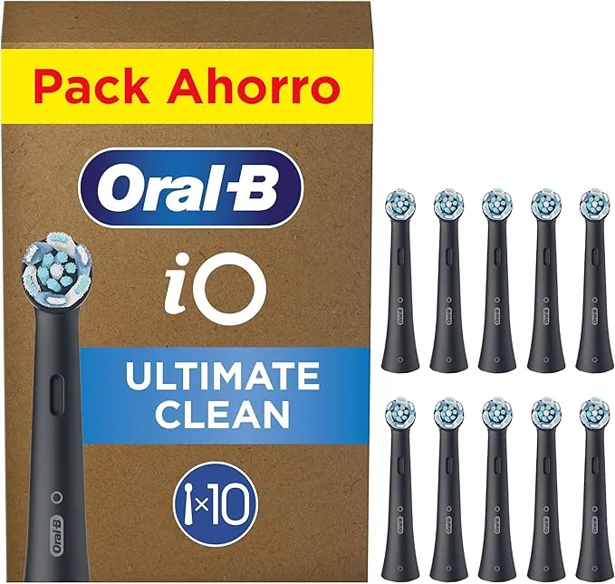 Oral-B Series iO Ultimate Clean Cabezales De Recambio Originales, Pack de 10 Recambios Negros Para Cepillos De Dientes Eléctricos Oral-B iO, Eliminación Profunda De La Placa Bacteriana