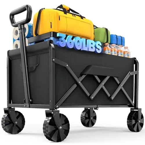 Kitsure Carro de Playa Plegable, 91 kg, 71 × 43 × 91 cm, Negro | Carro para Perros Plegable, Carrito Playa con Ruedas Grandes, Compras, Comestibles, Camping y Uso General