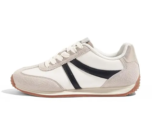 LUCKY STEP Zapatillas Deportivas Retro para Mujer - Suela Antideslizante y Interior Transpirable, Zapatos Ligeros de Ocio para el Día a Día y Paseos Urbanos (Blanco/Gris/Negro, 8US-38EU-5UK)