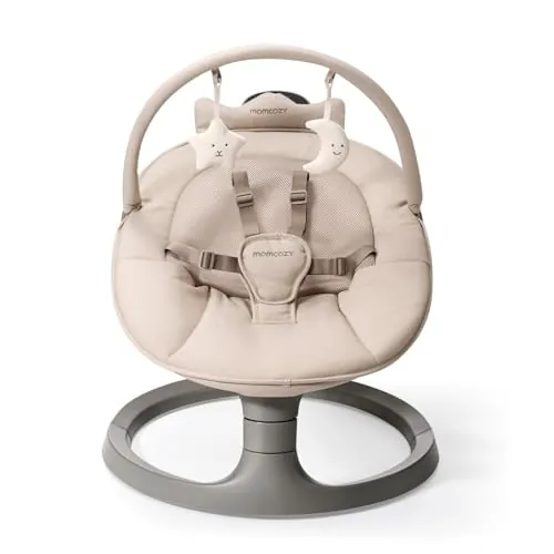 Momcozy 2 en 1 Hamaca Bebe Electrica con Soporte de Doble Brazo hasta 30kg | Mecedora bebe electrica convertible en asiento fijo, 4 modos y 4 velocidades de balanceo, 2 posiciones de reclinación