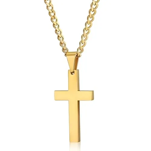COYUN Colgantes Cruz de Acero Inoxidable Collar Cruz para Hombre y Mujer Crucifijo Colgante Cadena, Oro