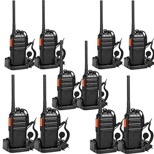 Retevis RT24 Walkie Talkie, Walkies Profesionales con Pinganillo, PMR446 sin Licencia 16 Canales CTCSS/DCS, Walkie Talkie Recargable con Cargador Europeo (Negro,5 Pares)