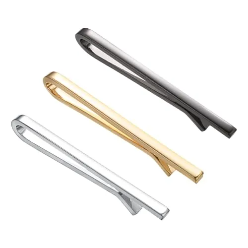 RunootPR Alfiler de corbata fino para hombre, sencillo, 3 unidades, negro, dorado, plateado, alfiler de corbata de 5,2 cm