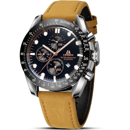 LN LENQIN Reloj Hombre Relojes Cuarzo Analógicos para Hombres Relojes Pulsera para Hombres Resistentes Al Agua hasta 30m Negocios Moda con Visualización De Fecha Reloj De Cuero
