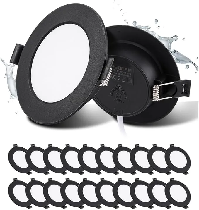 Foco LED Empotrable Negros, 5W Ojos de Buey LED Para Techo Negros 450LM, Corte: φ75-90mm Para Baño, Profundidad 25mm, Downlight led Techo 6000K Blanco Frío, Juego de 20