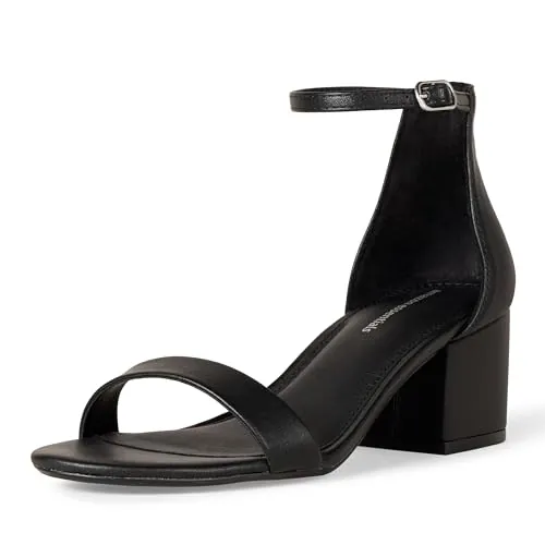 Amazon Essentials Sandalia de Tacón de Dos Tiras Mujer, Negro Cuero de Imitación, 38.5 EU