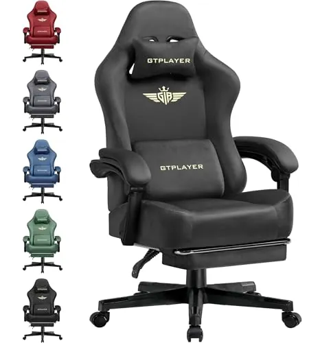 GTPLAYER Silla para Videojuegos, Transpirable, Silla de Oficina ergonómica, Tela, Silla ergonómica de PC, Respaldo Ajustable 160° y reposapiés Extensible, Carga 180 kg, Gris