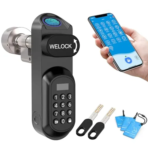 WELOCK U81 Smart Lock,Cerradura Inteligente con Huella Digital,Contraseña,Tarjeta RFID y APP,Cerradura Inteligente WiFi,cerradura electronica exterior para puertas de 50-90mm,Fácil instalación
