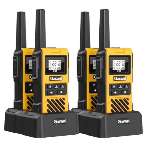 Walkie talkies G1pro de alto rendimiento y gran alcance para adultos, radios de emergencia recargables, walkie talkie de 16 canales con batería de iones de litio, resistencia al agua IP67 (4 unidades)