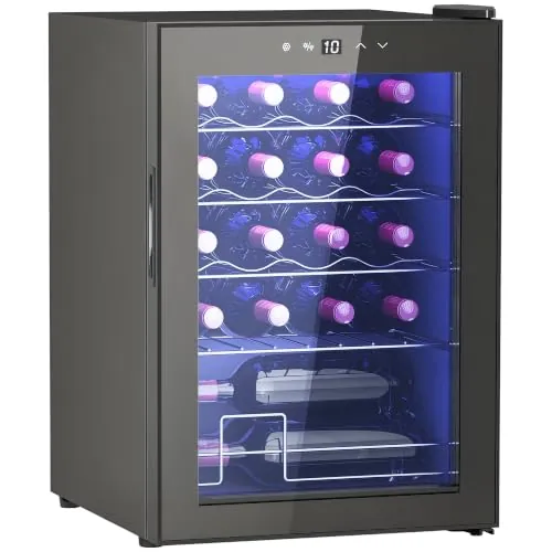 HOMCOM Vinoteca 20 Botellas con Compresor Pantalla LED Táctil 39DB Negro