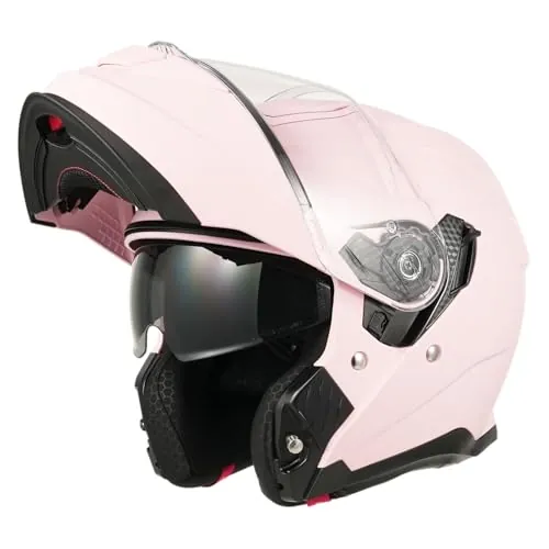 MY Casco Moto Modular 935, Homologado ECE 22.06 con Viseras Dobles para Hombre y Mujer (Rosa, S)