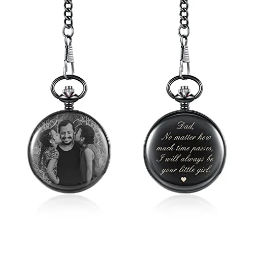 Jeweidea Reloj de Bolsillo de Hombre Personalizado con Cadena Reloj de Bolsillo con Foto y Nombre Grabados para Hombres Marido Papá Novio Día del Padre Regalos de cumpleaños (Estilo 1)