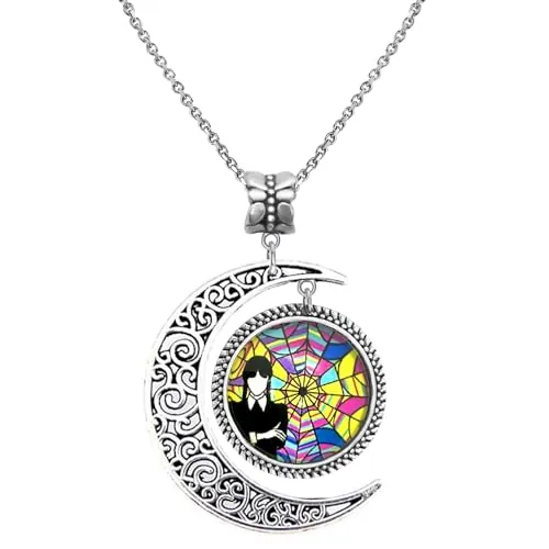 BJPERFMS Collar Miércoles, Miércoles Colgante Niñas, Miércoles Collar de Luna Creciente, Necklace Miércoles, Joyería Miércoles, Regalos de Cumpleaños para Niños Niñas Mejor Amigo