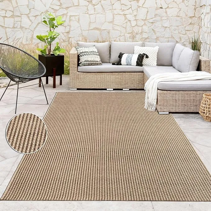 Paco Home Alfombra de Yute para Interior y Exterior - Natural y Negra, Resistente y Elegante, Ideal para Patio y Salón, tamaño:240x340 cm, Color:Beige 4