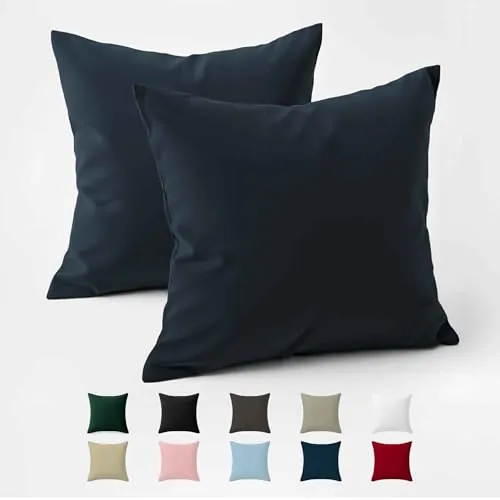 Funda de Almohada 65x65 Algodón Reforzado (Pack de 2) - Azul Oscuro - Tela Apretada de 57 Hilos/cm² - Funda Almohada 65 x 65 - Certificación Oeko Tex - Dreamzie