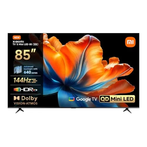 XIAOMI TV S Mini LED 85" (216 cm), QLED Mini LED Televisión, Smart TV con Dolby Vision + Dolby Atmos, 144Hz con 288Hz Game Boost Mode, 4K UHD, HDR10+, MEMC, Google TV, Airplay 2, Google Assistant