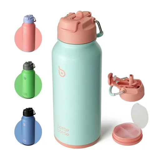 BOTTLE BOTTLE Botella isotérmica con pastillero de 900 ml Botella deportiva de acero inoxidable para exteriores, senderismo (océano de ensueño)