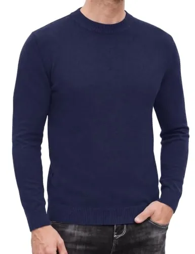 iClosam Jersey Hombre de Punto Algodón Cuello Redondo Manga Larga | Jersey Hombre Elegante, Punto Fino con Cuello Redondo, Jersey de Invierno Cálido para Oficina, Ocio y Uso Diario